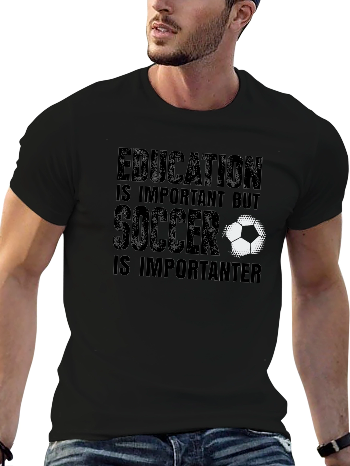 Education Soccer Graphic Tee Black Cotton