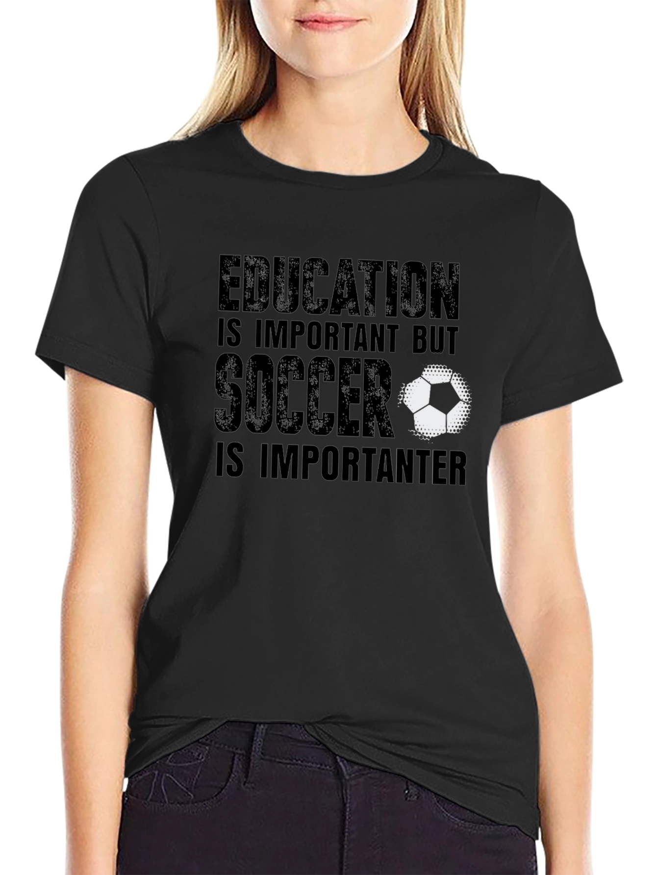 Education Soccer Graphic Tee Black Cotton