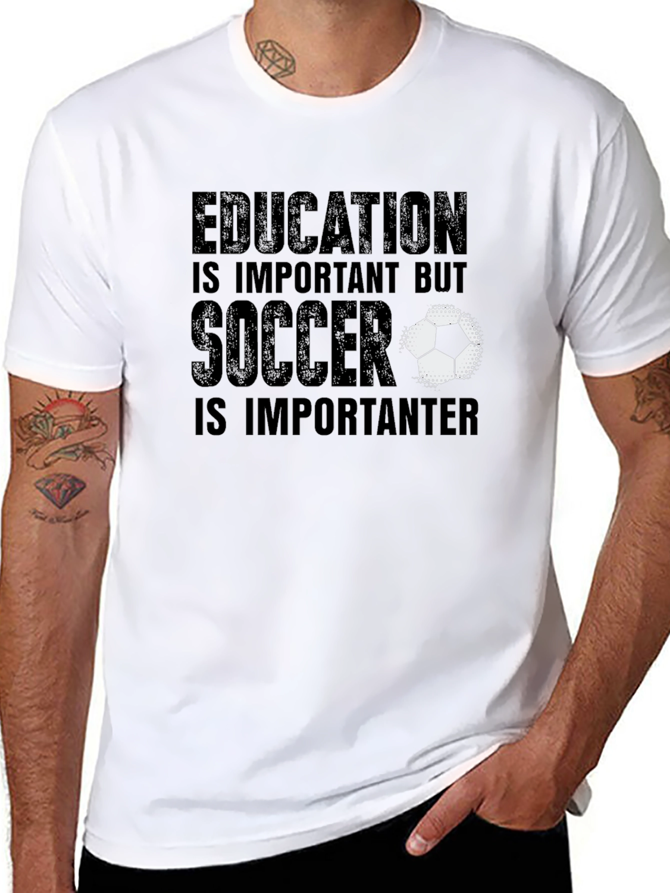 Education Soccer Graphic Tee Black Cotton