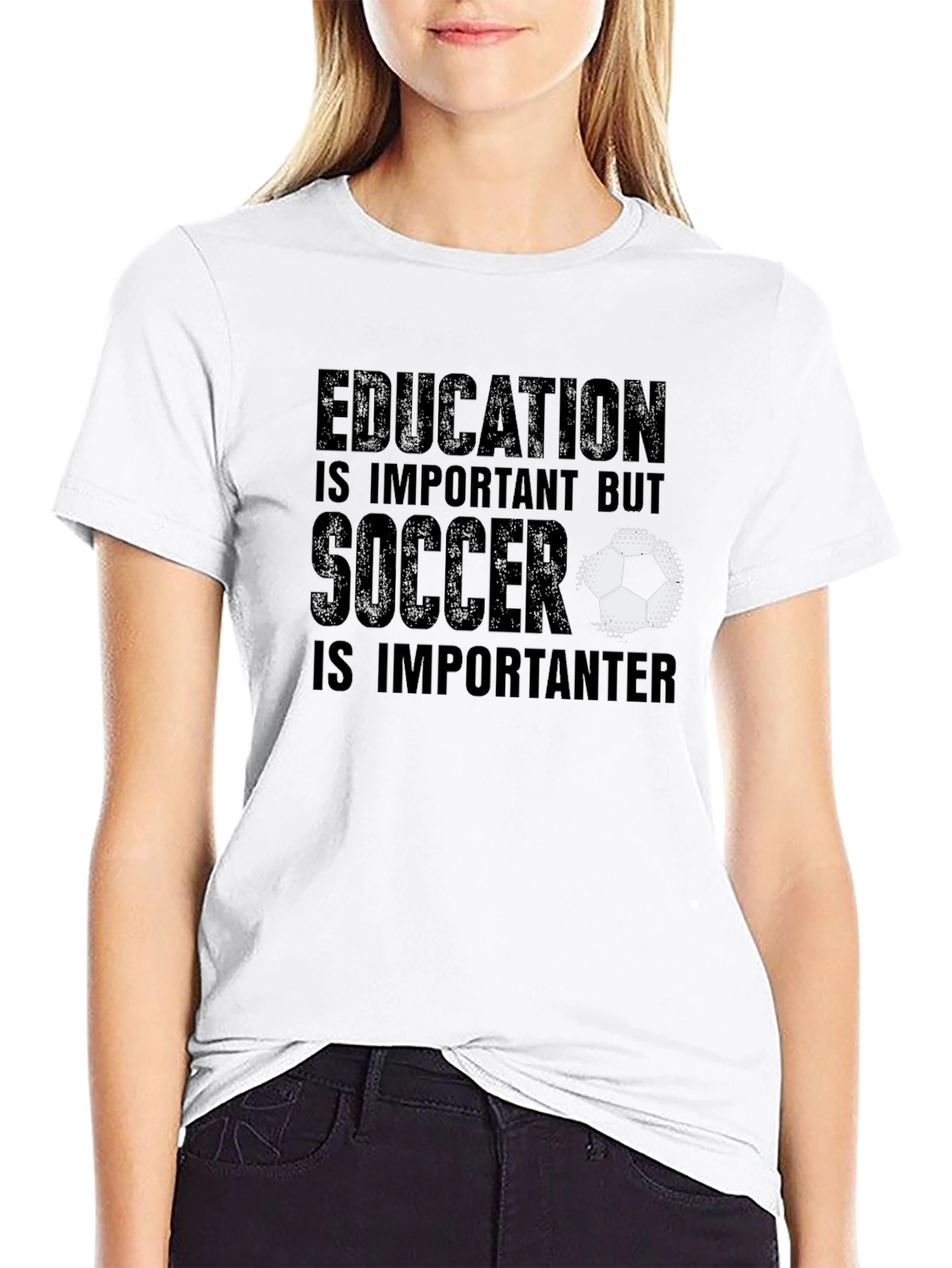 Education Soccer Graphic Tee Black Cotton