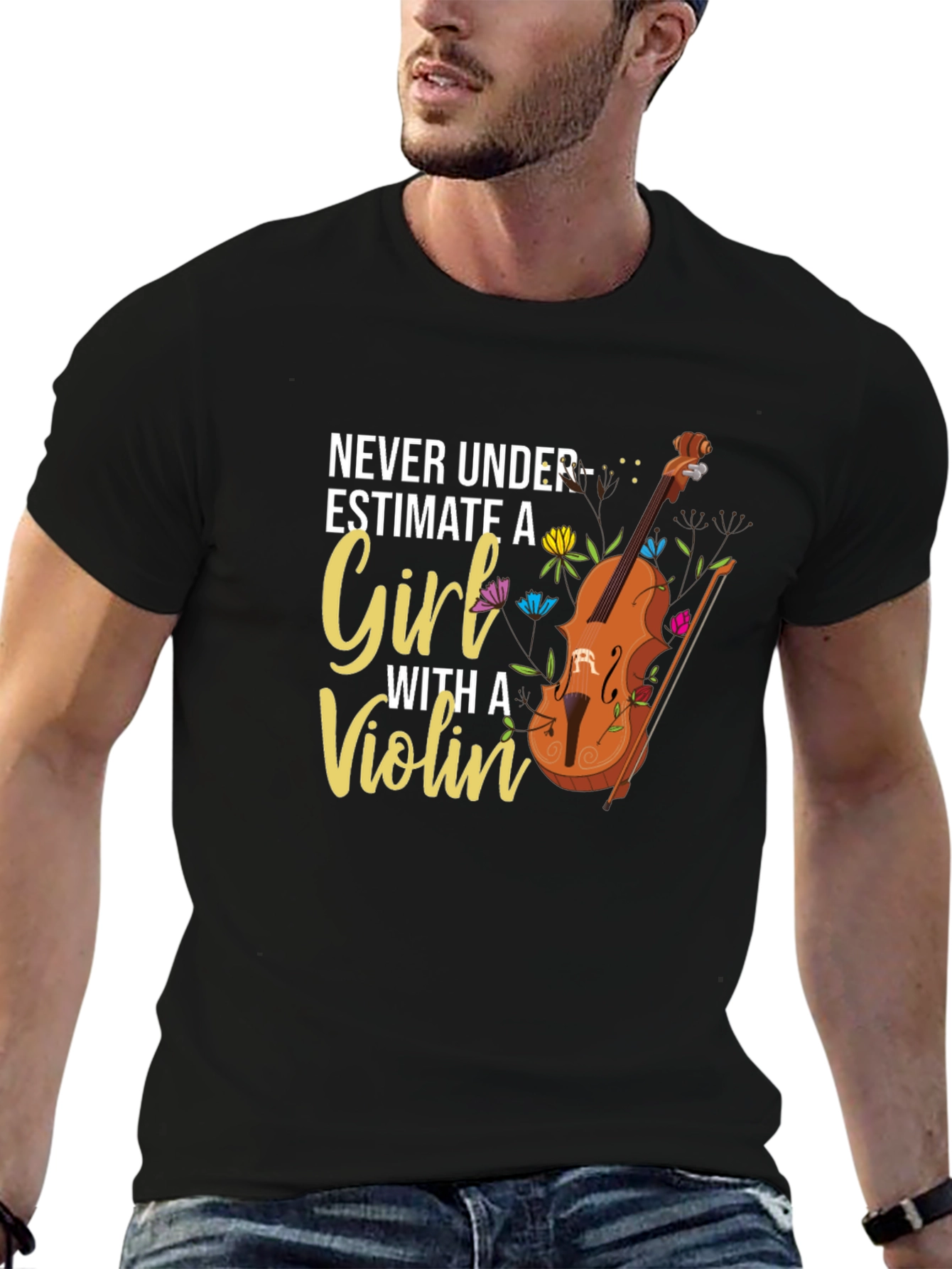 Never Underestimate A Girl With a Violin Graphic T-Shirt