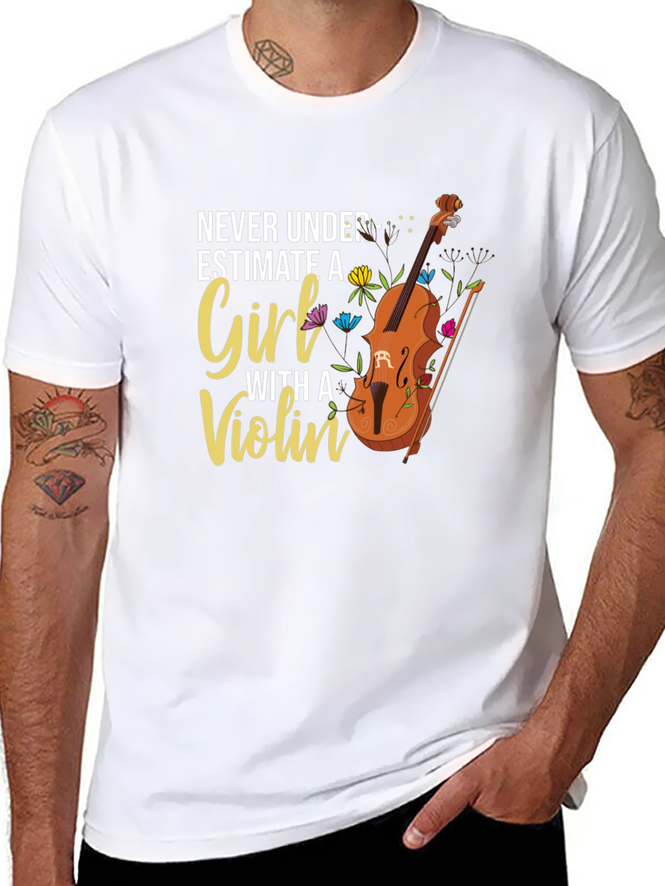 Never Underestimate A Girl With a Violin Graphic T-Shirt