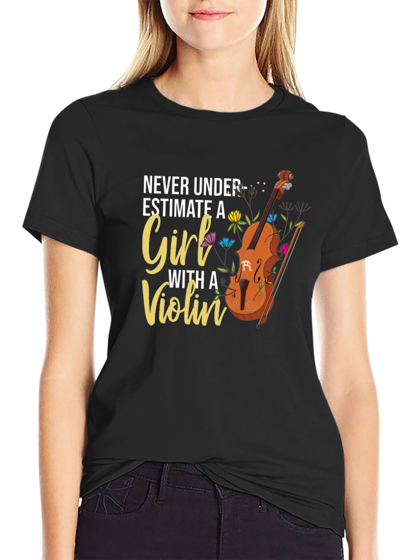 Never Underestimate A Girl With a Violin Graphic T-Shirt