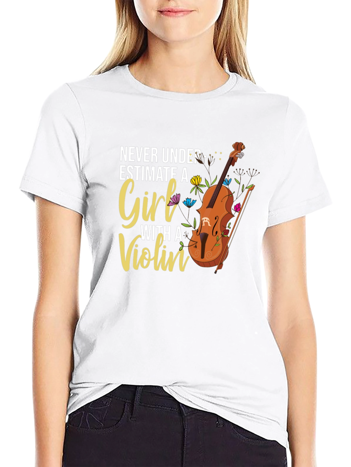 Never Underestimate A Girl With a Violin Graphic T-Shirt