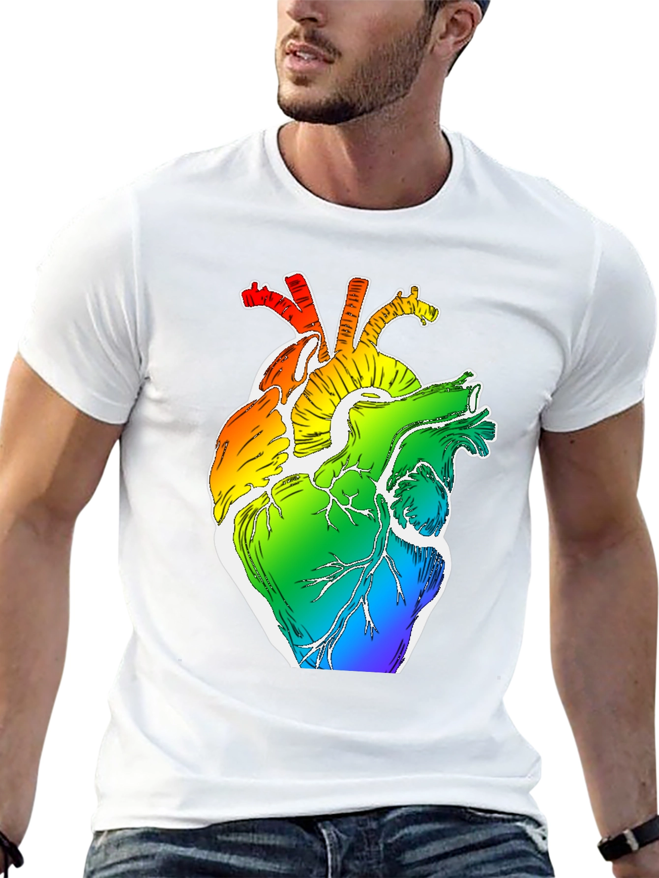 Rainbow Heart Anatomy Graphic Tee - LGBTQ+ Pride Shirt