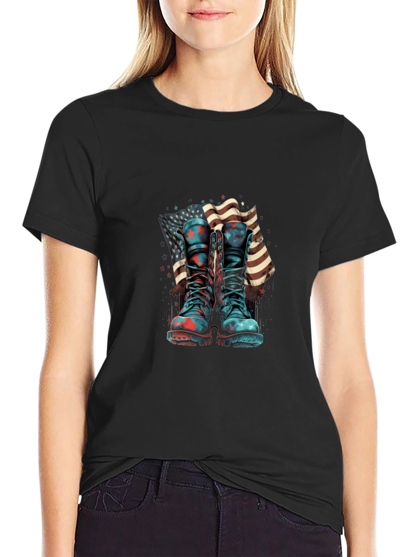 Patriotic Boots & Flag Graphic T-Shirt