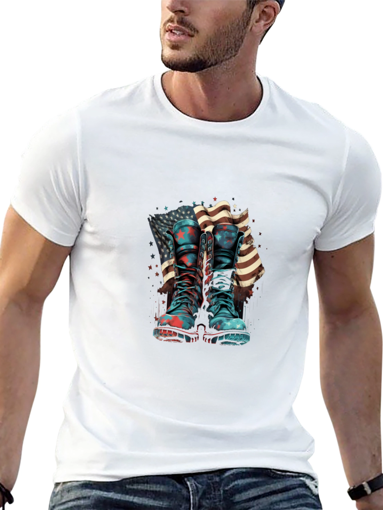Patriotic Boots & Flag Graphic T-Shirt