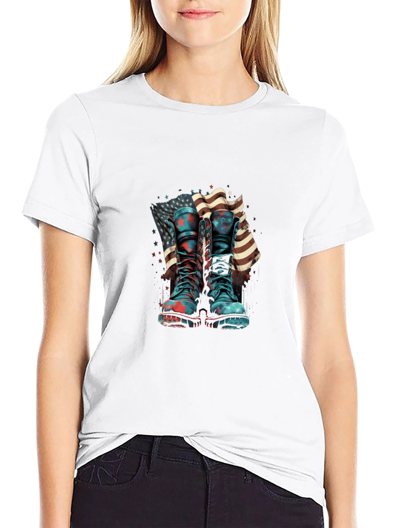 Patriotic Boots & Flag Graphic T-Shirt