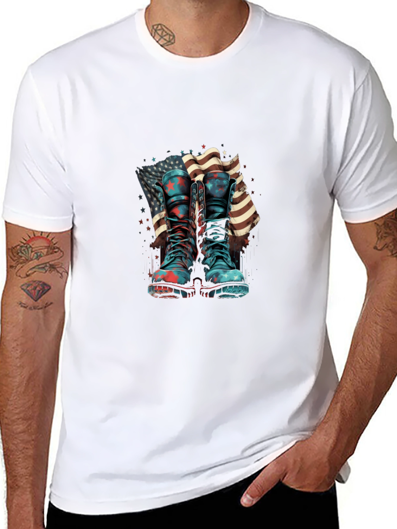 Patriotic Boots & Flag Graphic T-Shirt