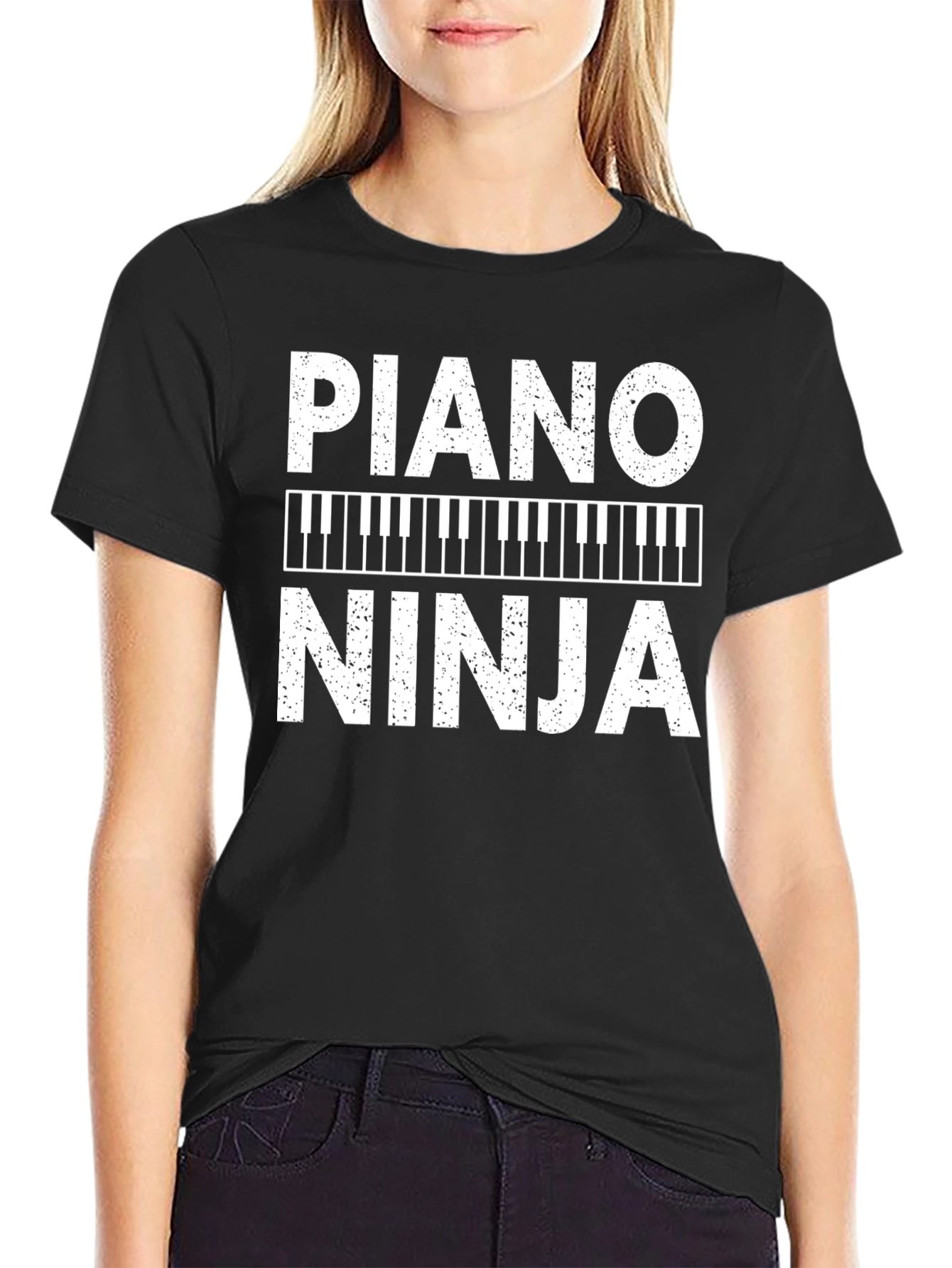 Piano Ninja Graphic Tee - Black Cotton T-Shirt