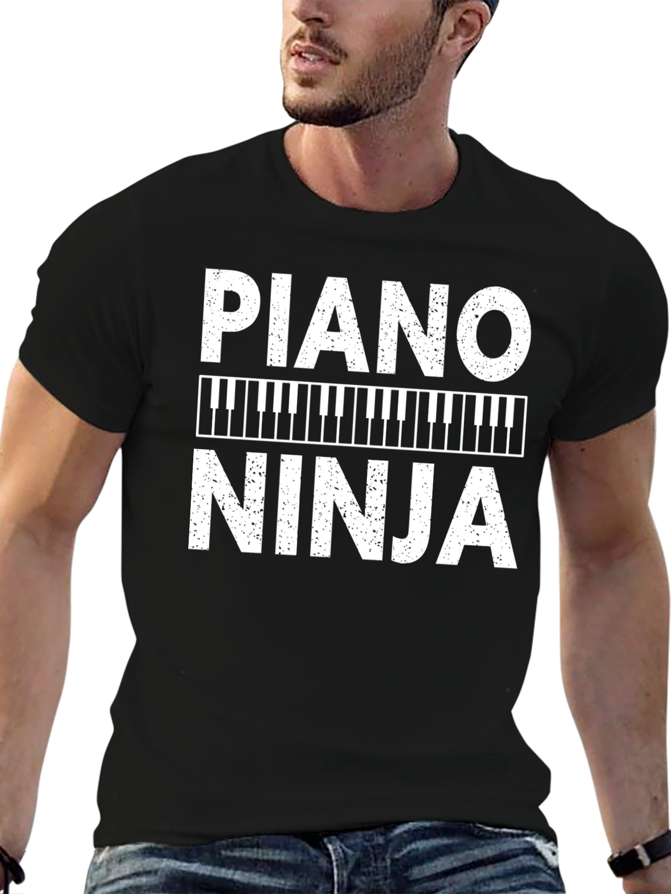 Piano Ninja Graphic Tee - Black Cotton T-Shirt