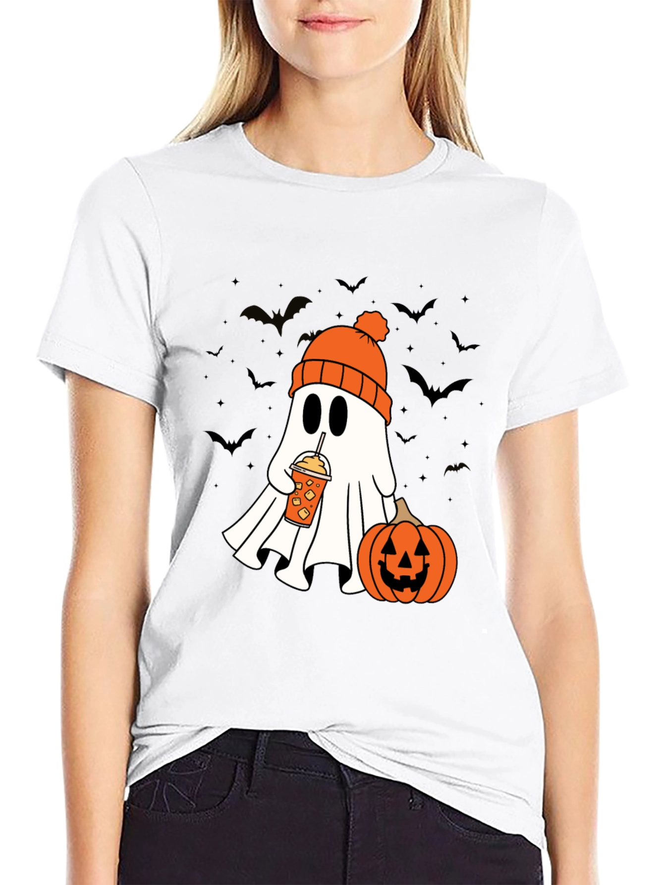 Halloween Ghost Pumpkin Latte Graphic T-Shirt
