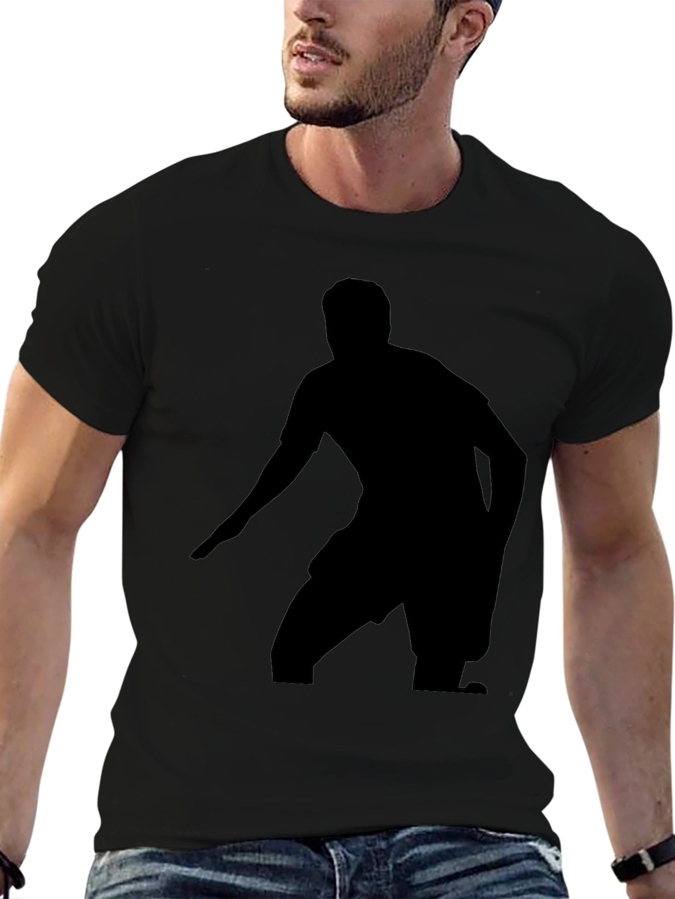 Black Graphic Tee - Soccer Player Silhouette