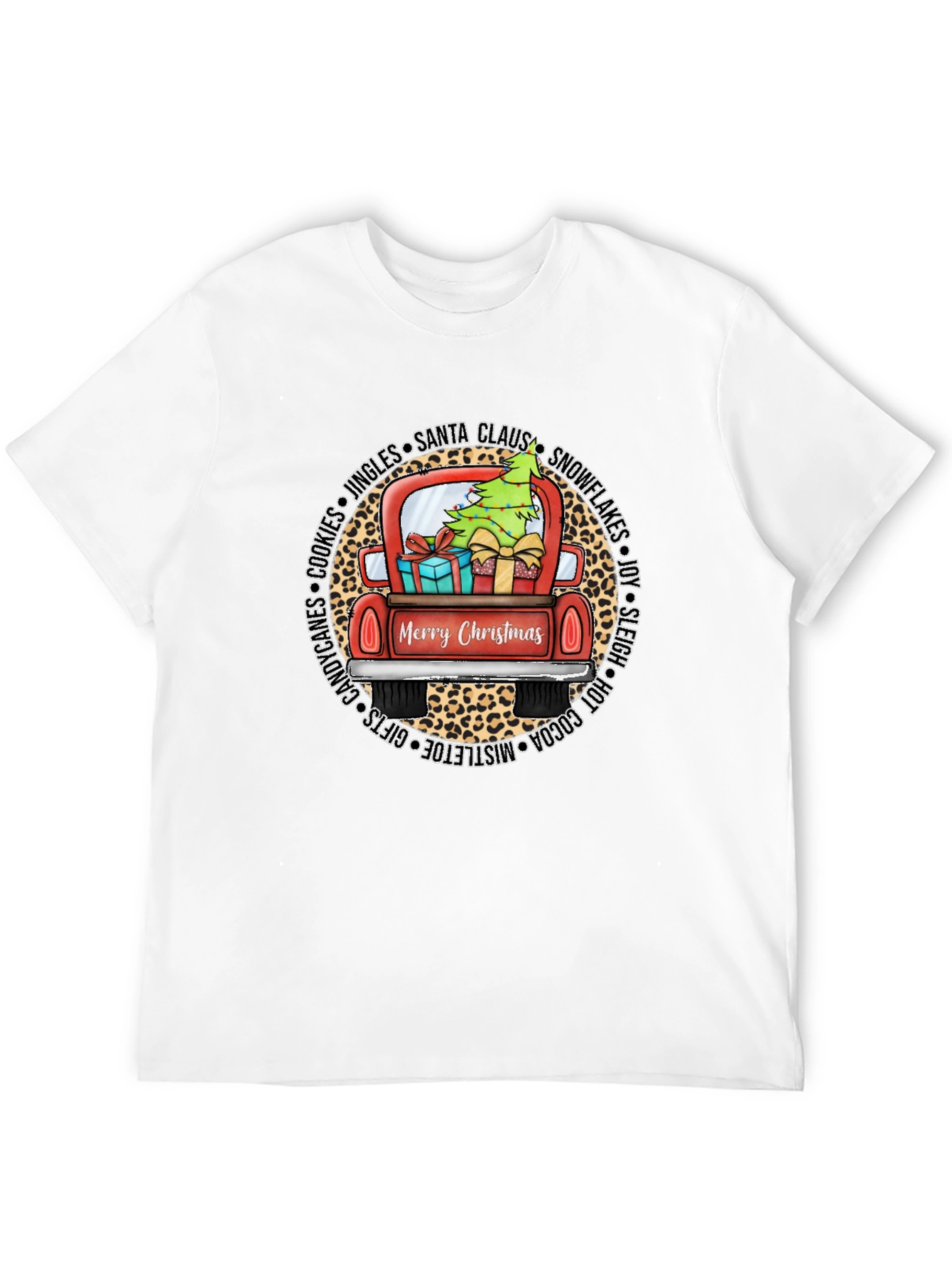 Merry Christmas Leopard Truck Graphic Tee