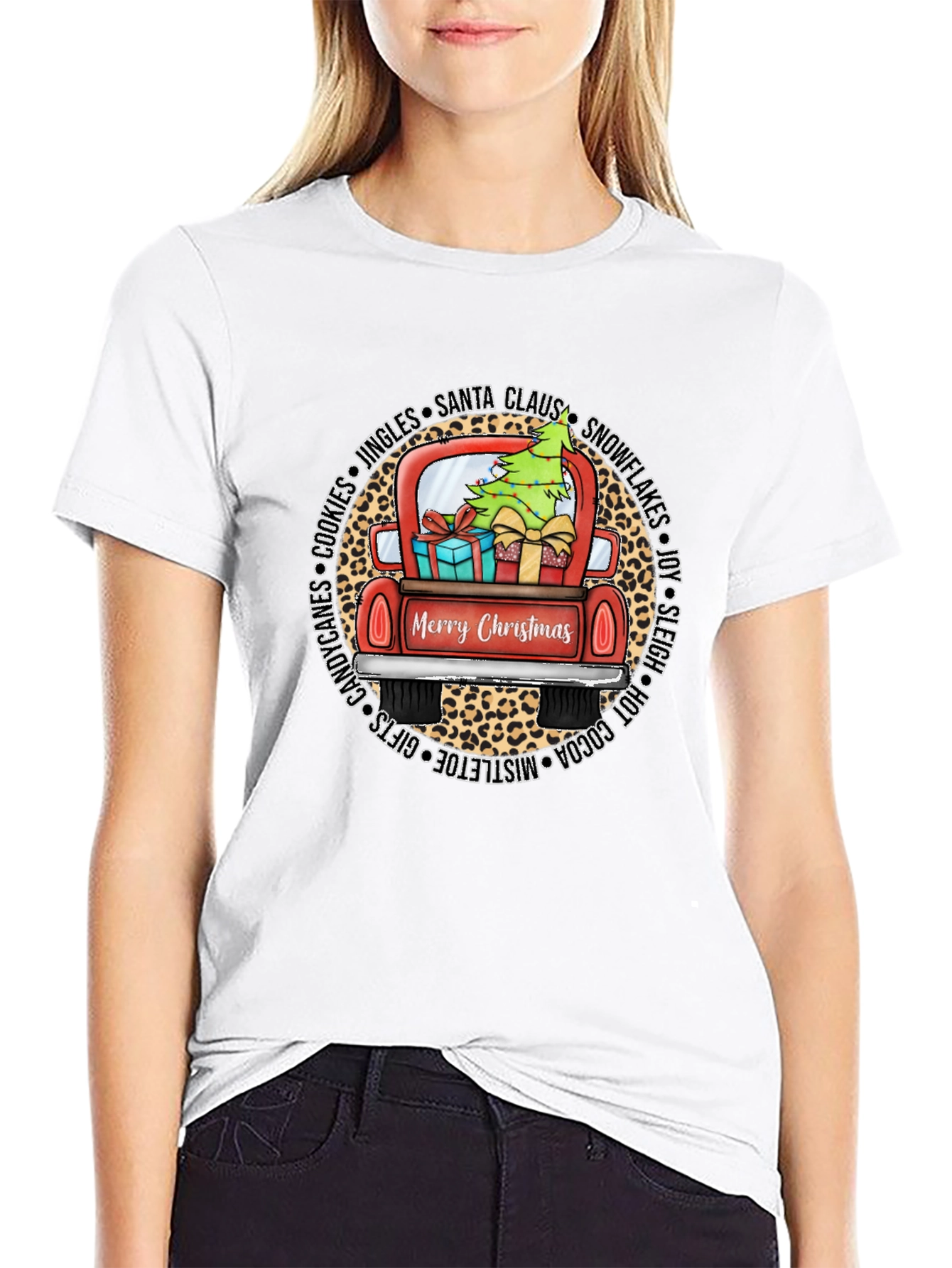 Merry Christmas Leopard Truck Graphic Tee
