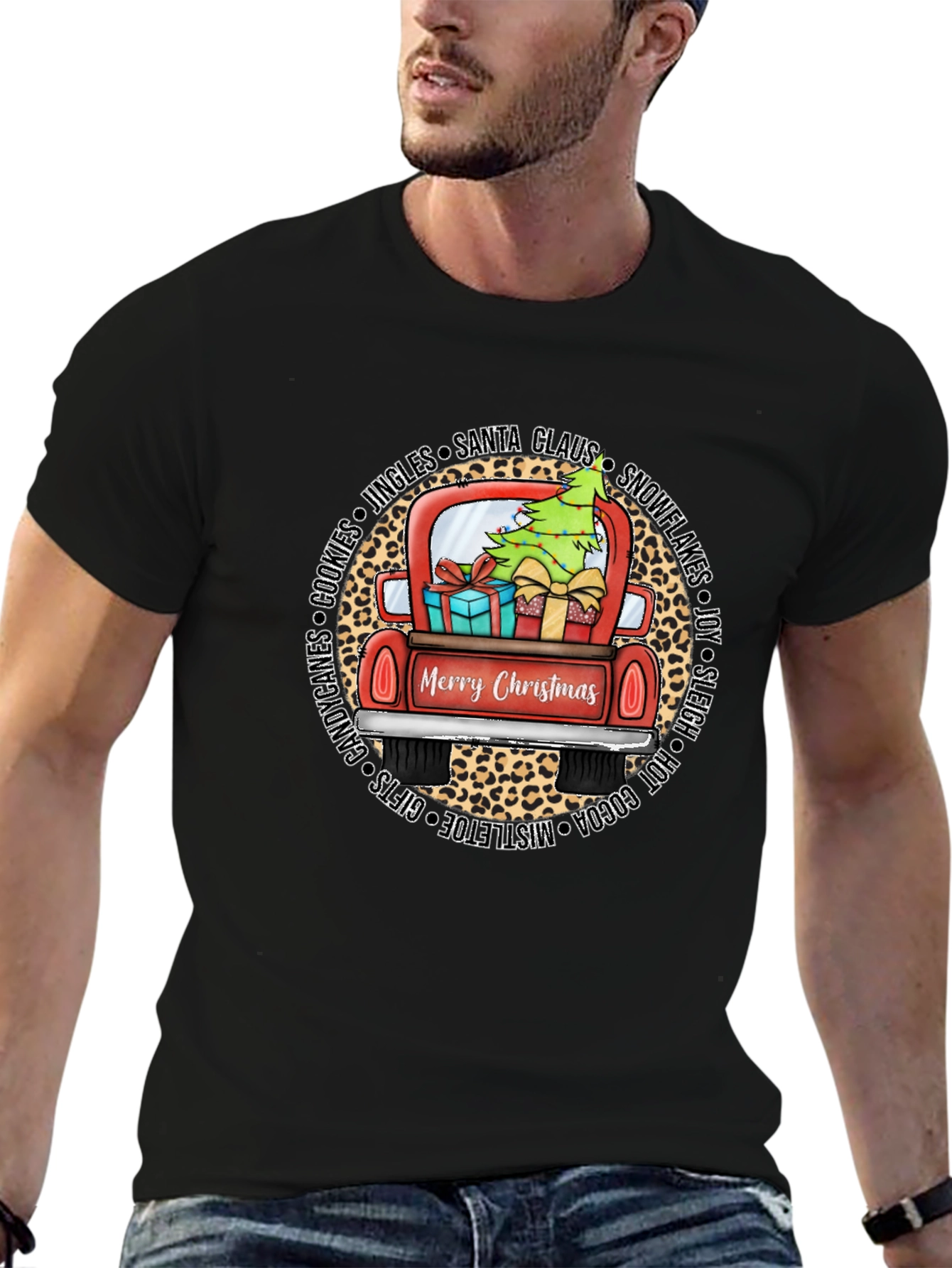 Merry Christmas Leopard Truck Graphic Tee