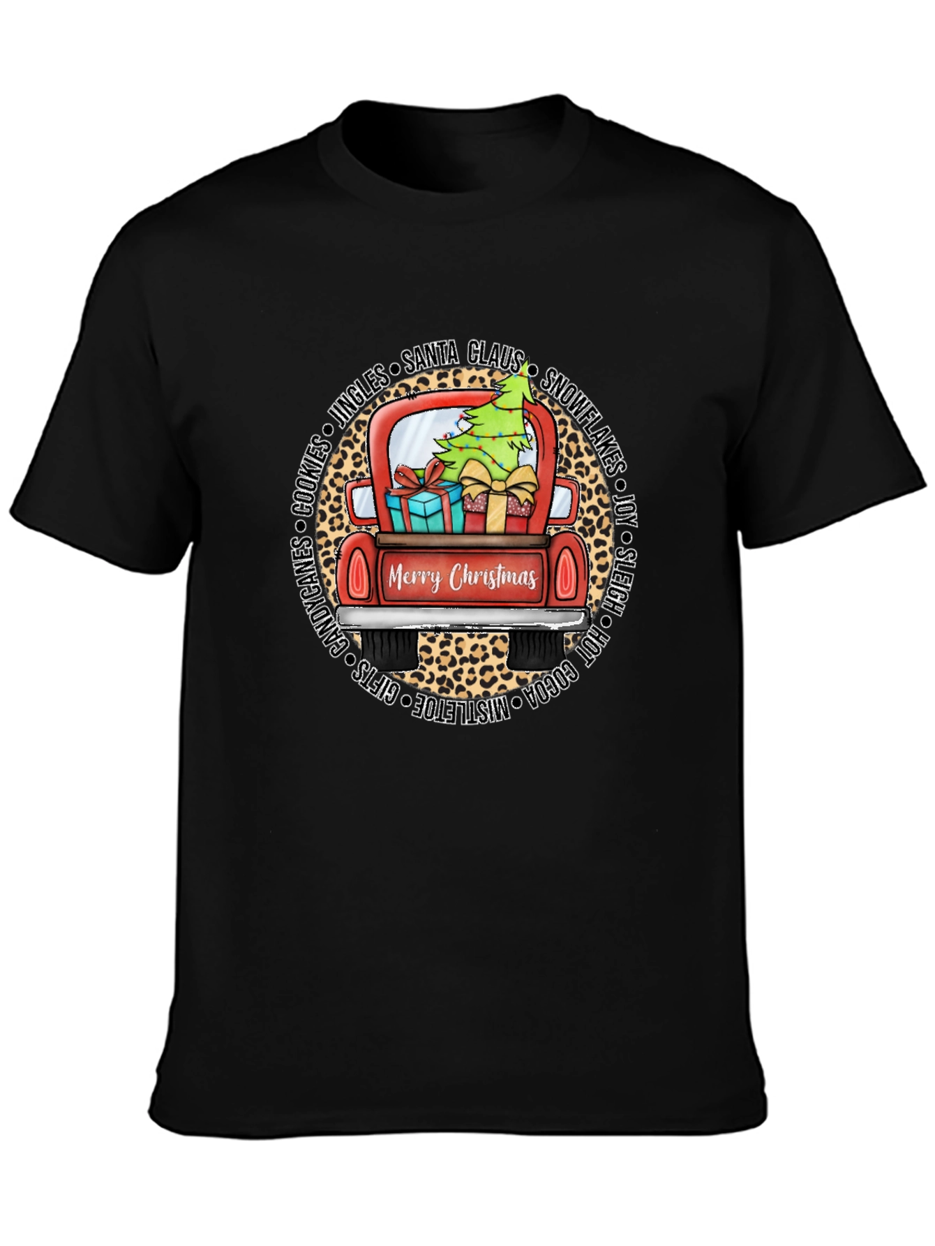 Merry Christmas Leopard Truck Graphic Tee