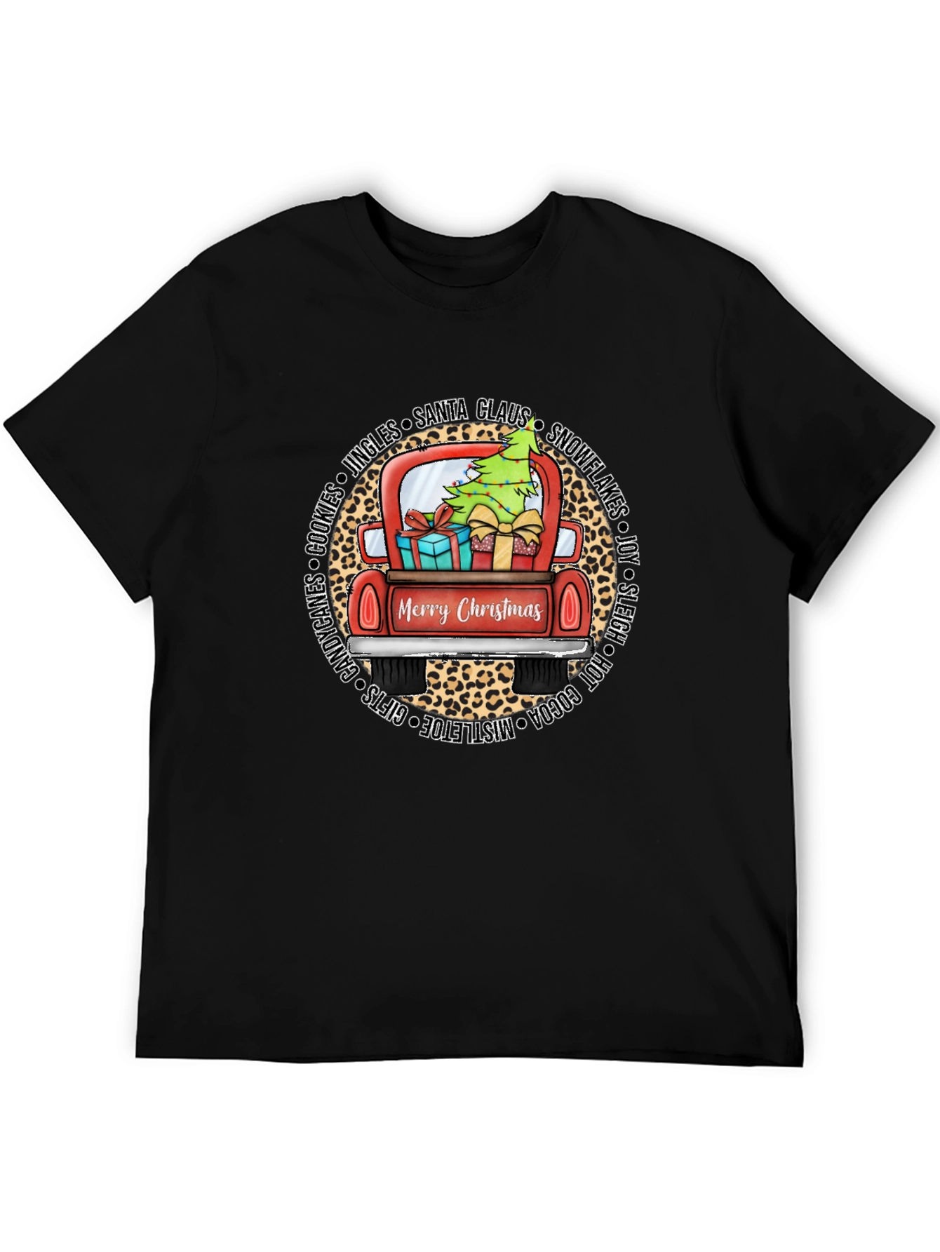 Merry Christmas Leopard Truck Graphic Tee