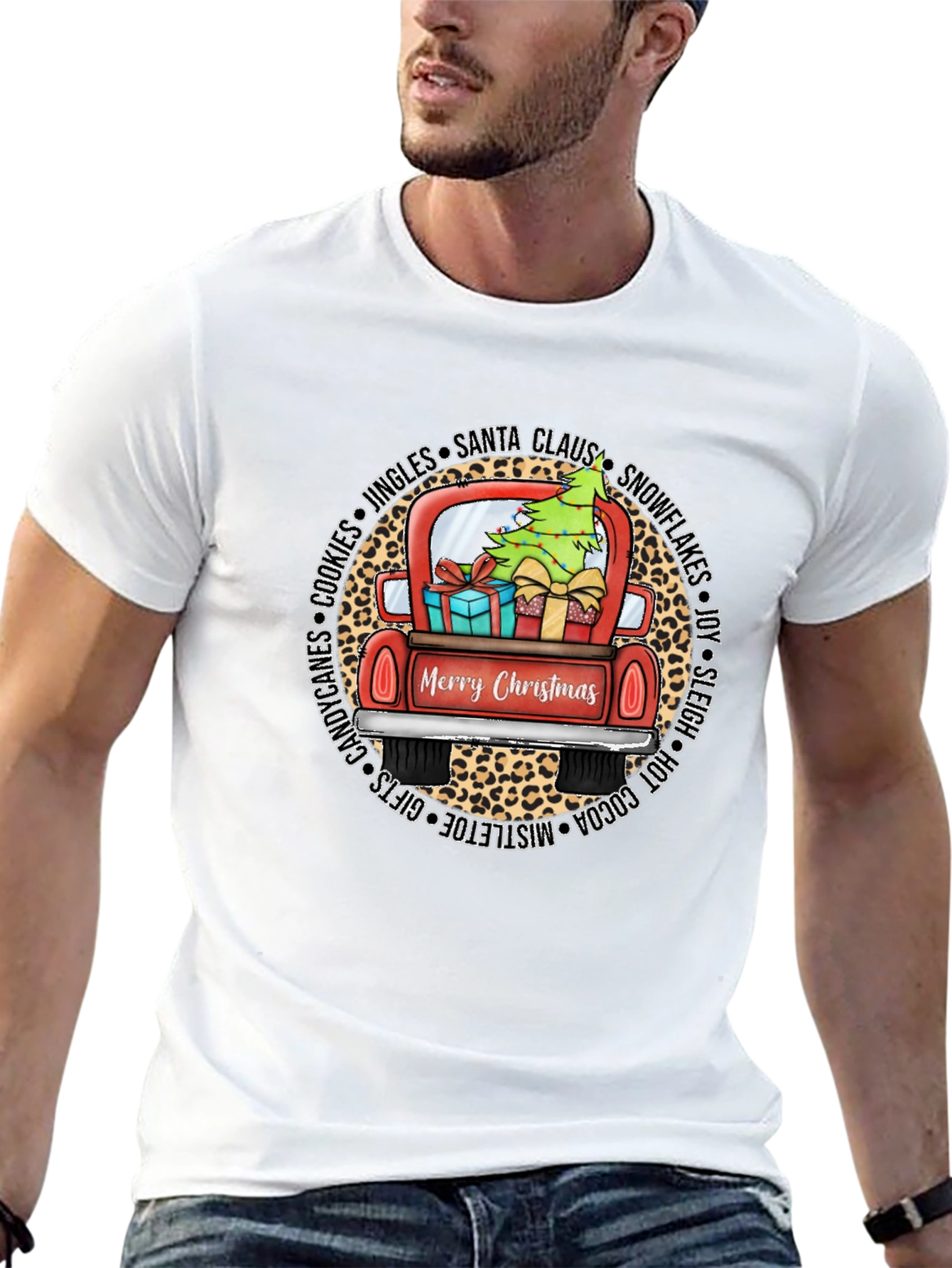 Merry Christmas Leopard Truck Graphic Tee