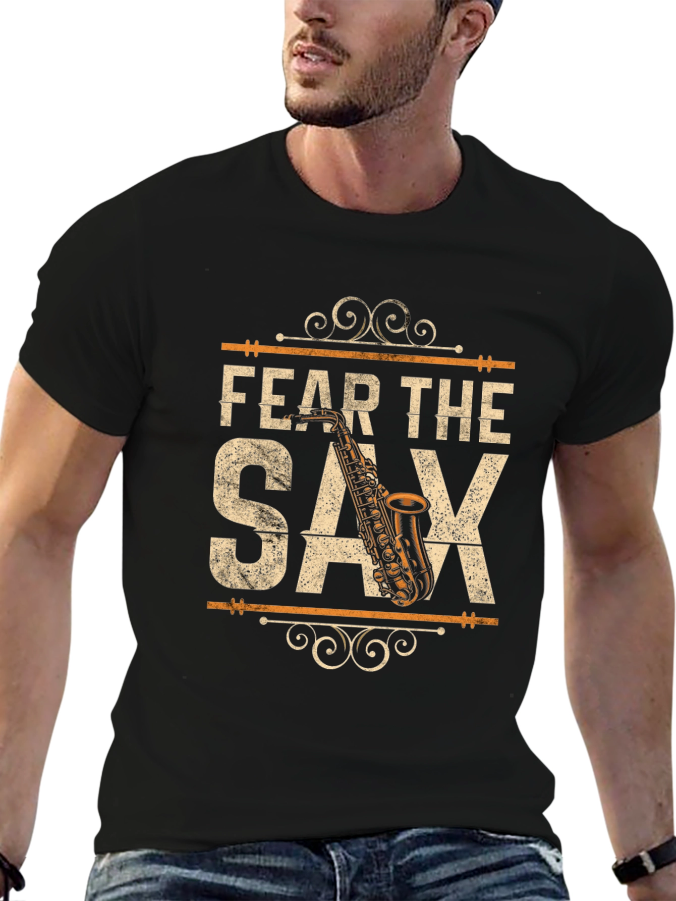 Fear the Saxophone Graphic Tee - Black Cotton Blend