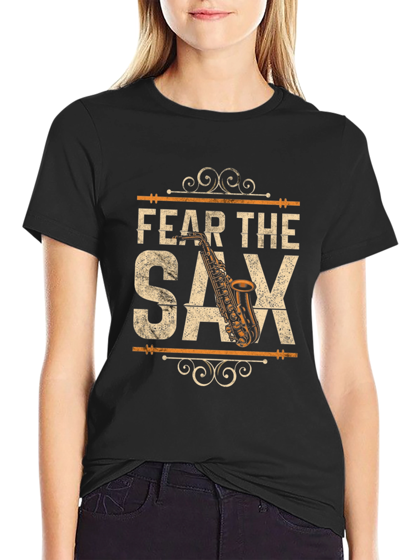 Fear the Saxophone Graphic Tee - Black Cotton Blend