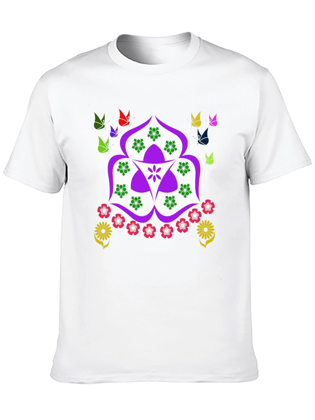 Floral Butterfly Mandala Black T-Shirt
