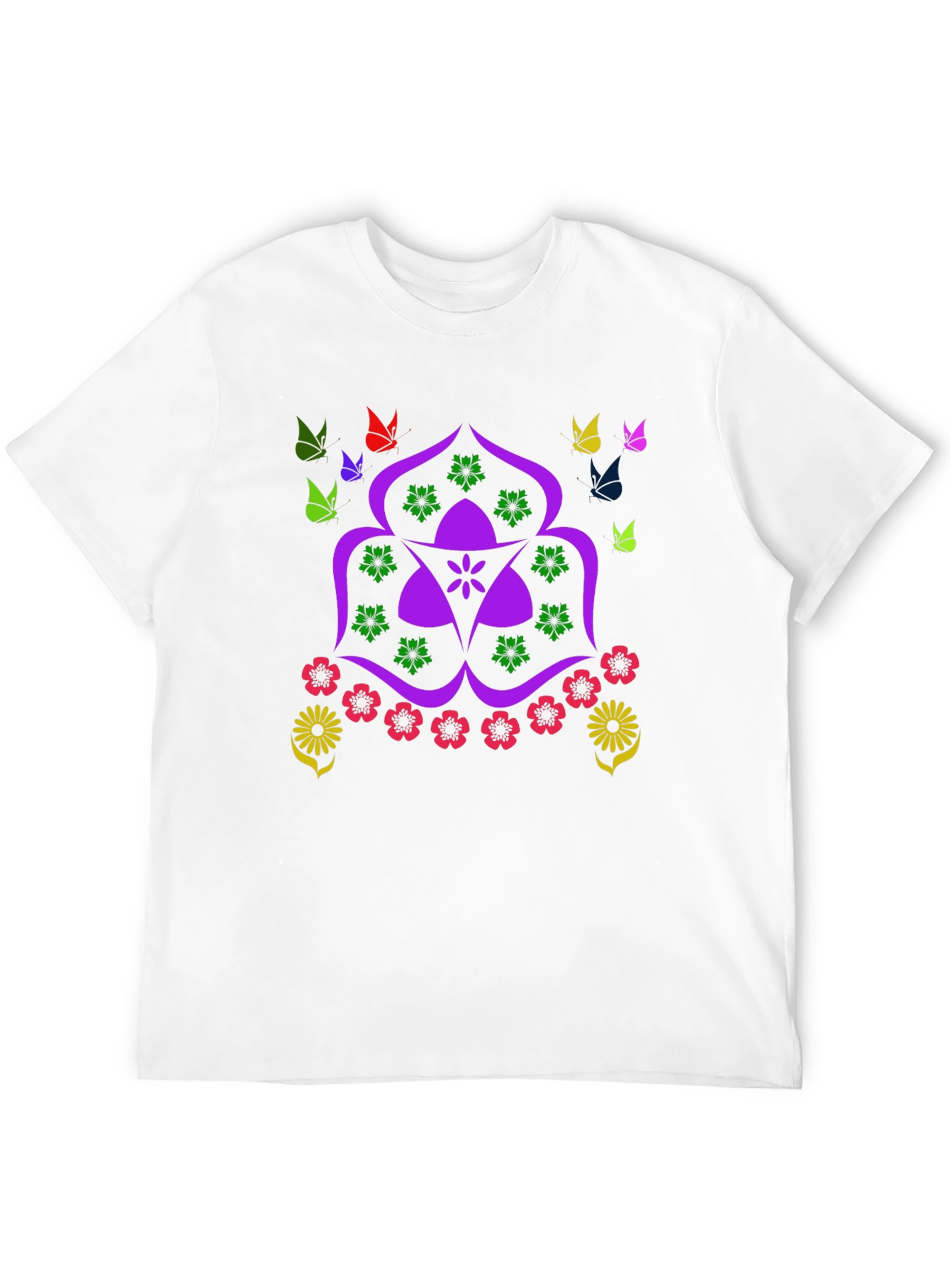Floral Butterfly Mandala Black T-Shirt