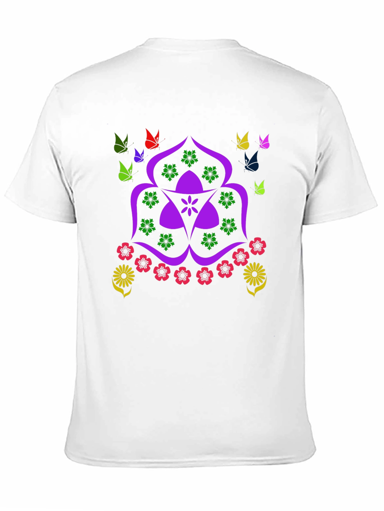 Floral Butterfly Mandala Black T-Shirt