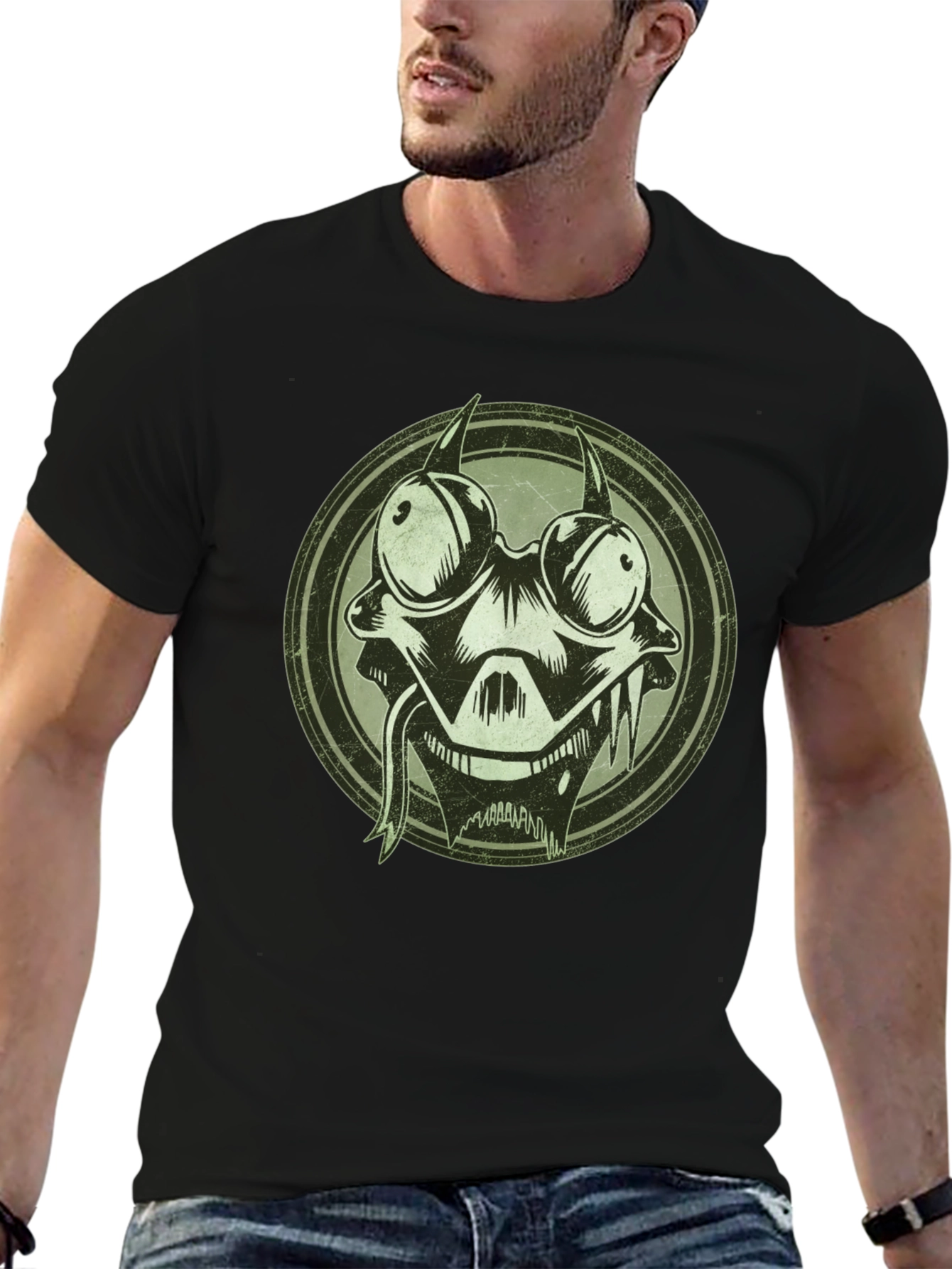Edgy Cartoon Character Graphic Print Black T-Shirt