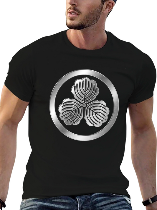 Black T-Shirt with 3-Leaf Kamon Design