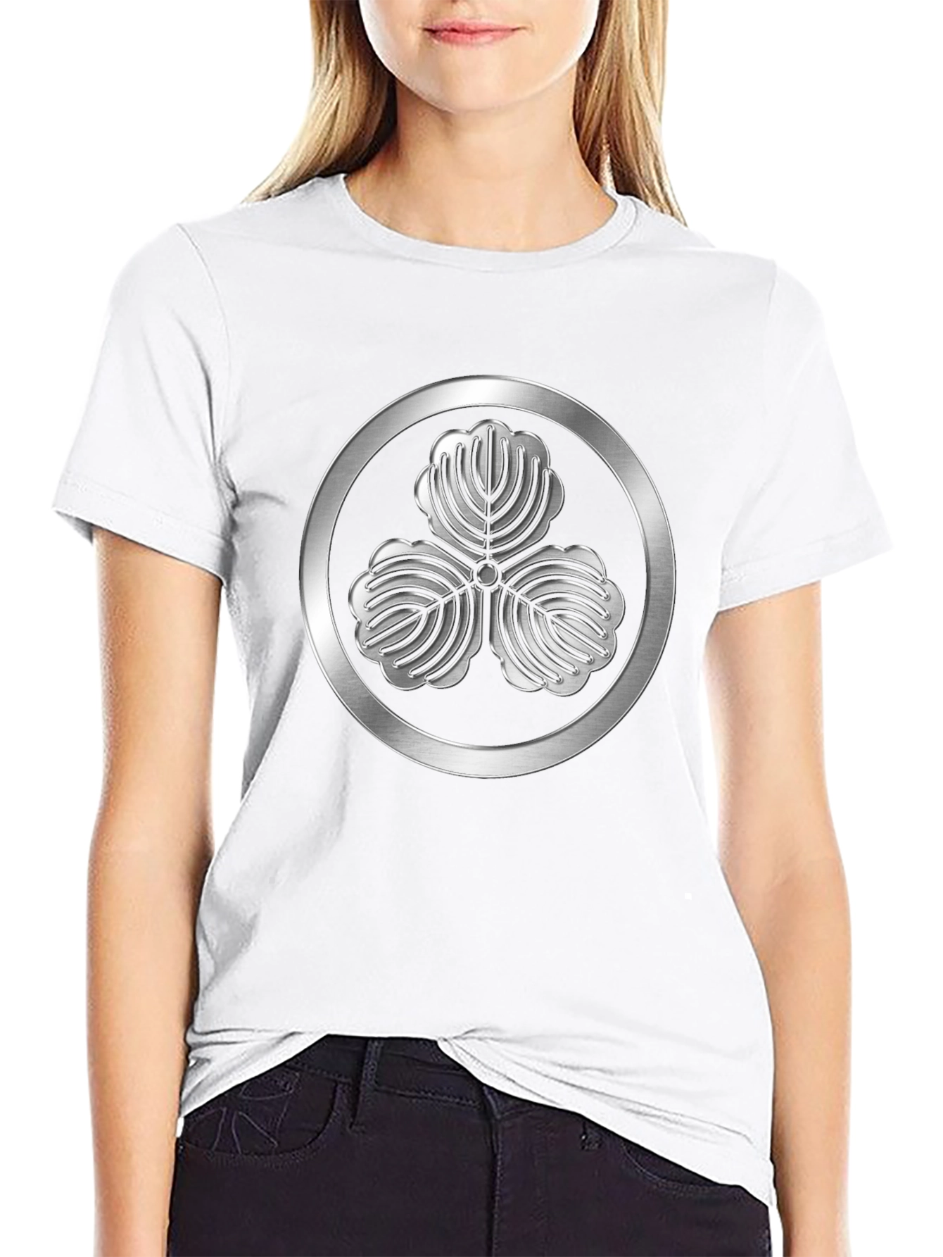 Black T-Shirt with 3-Leaf Kamon Design
