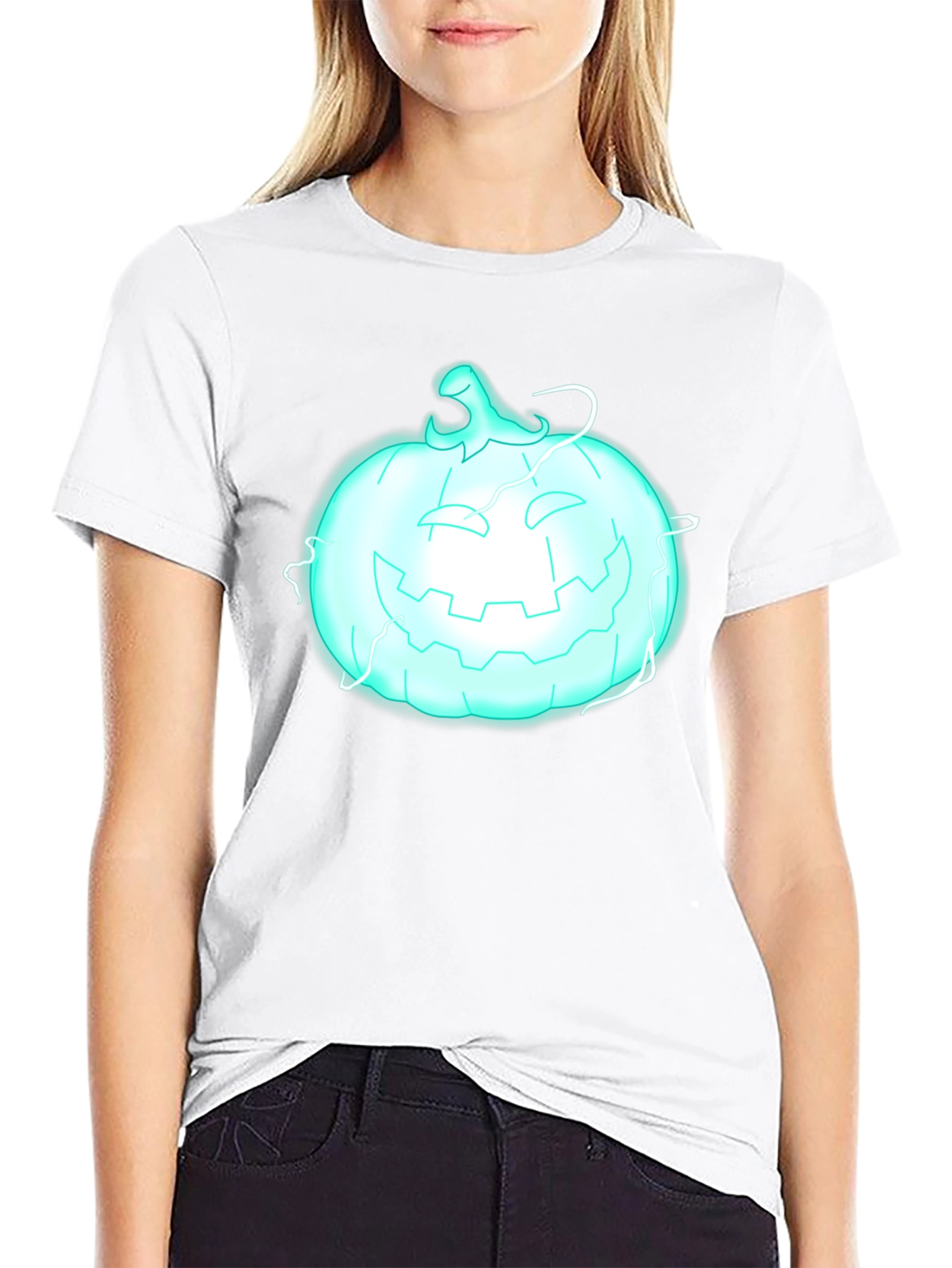 Glowing Pumpkin Graphic Tee - Halloween Shirt