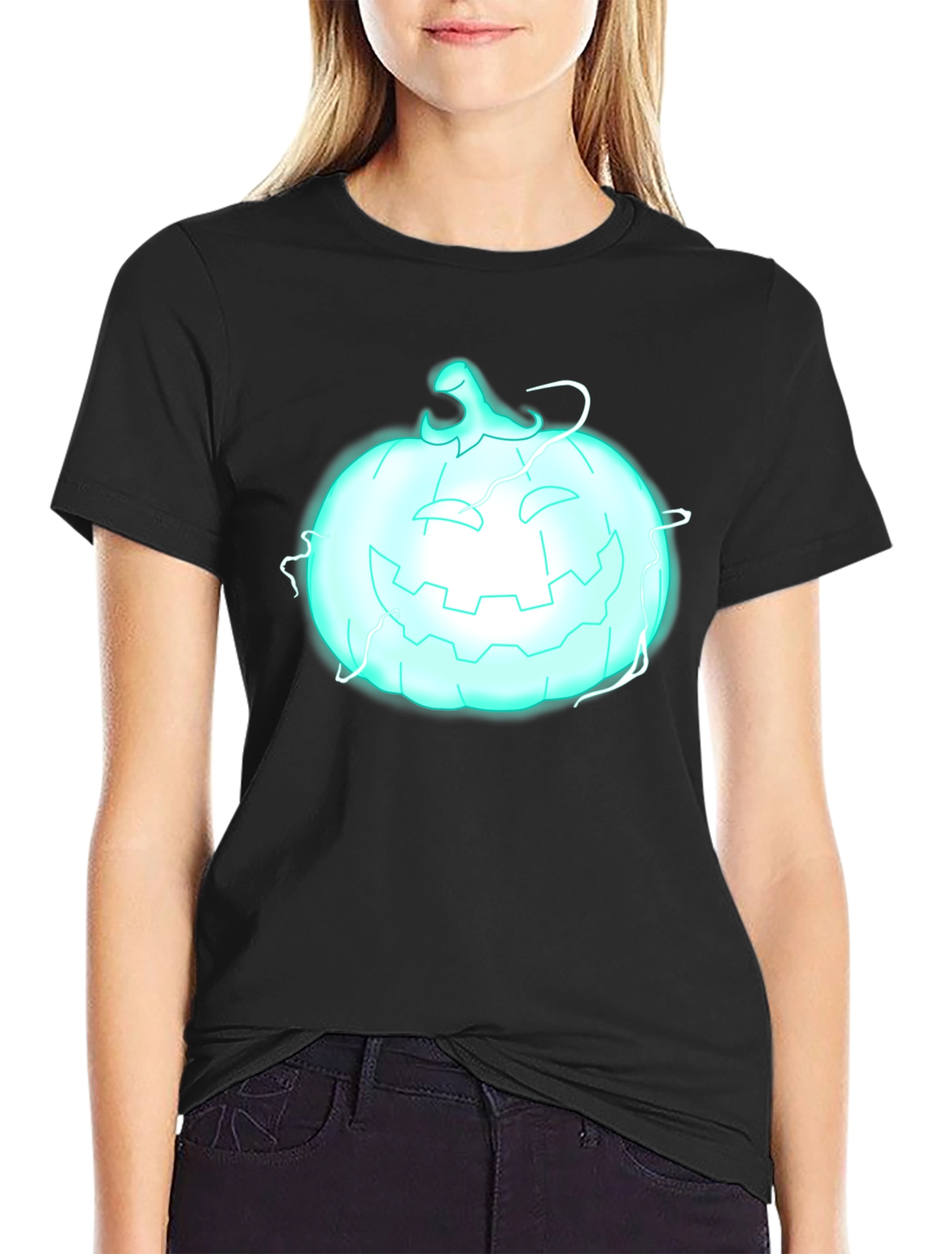 Glowing Pumpkin Graphic Tee - Halloween Shirt