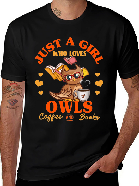 Owl Lover T-Shirt - Coffee and Books