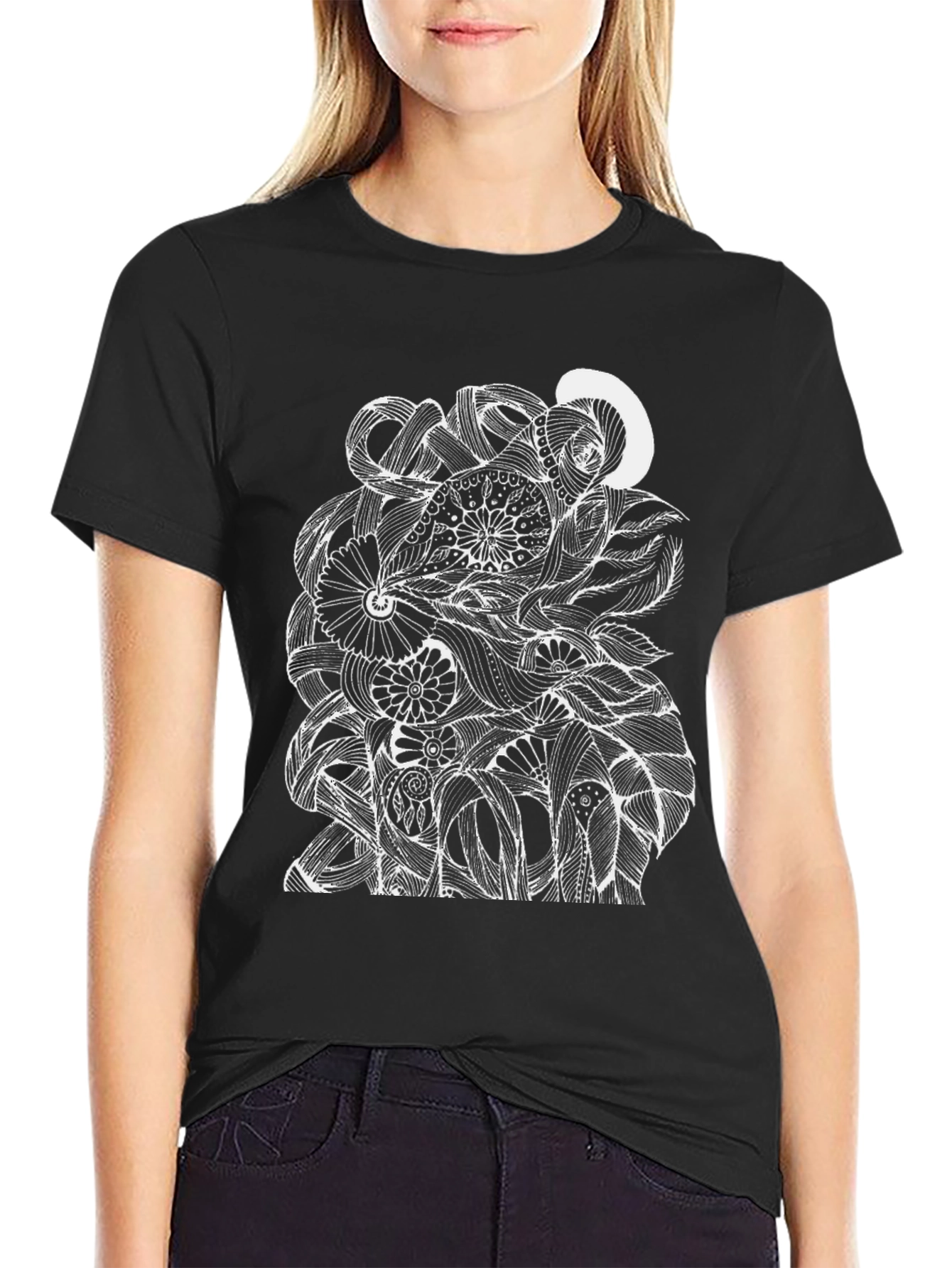 Abstract Floral Graphic Black T-Shirt