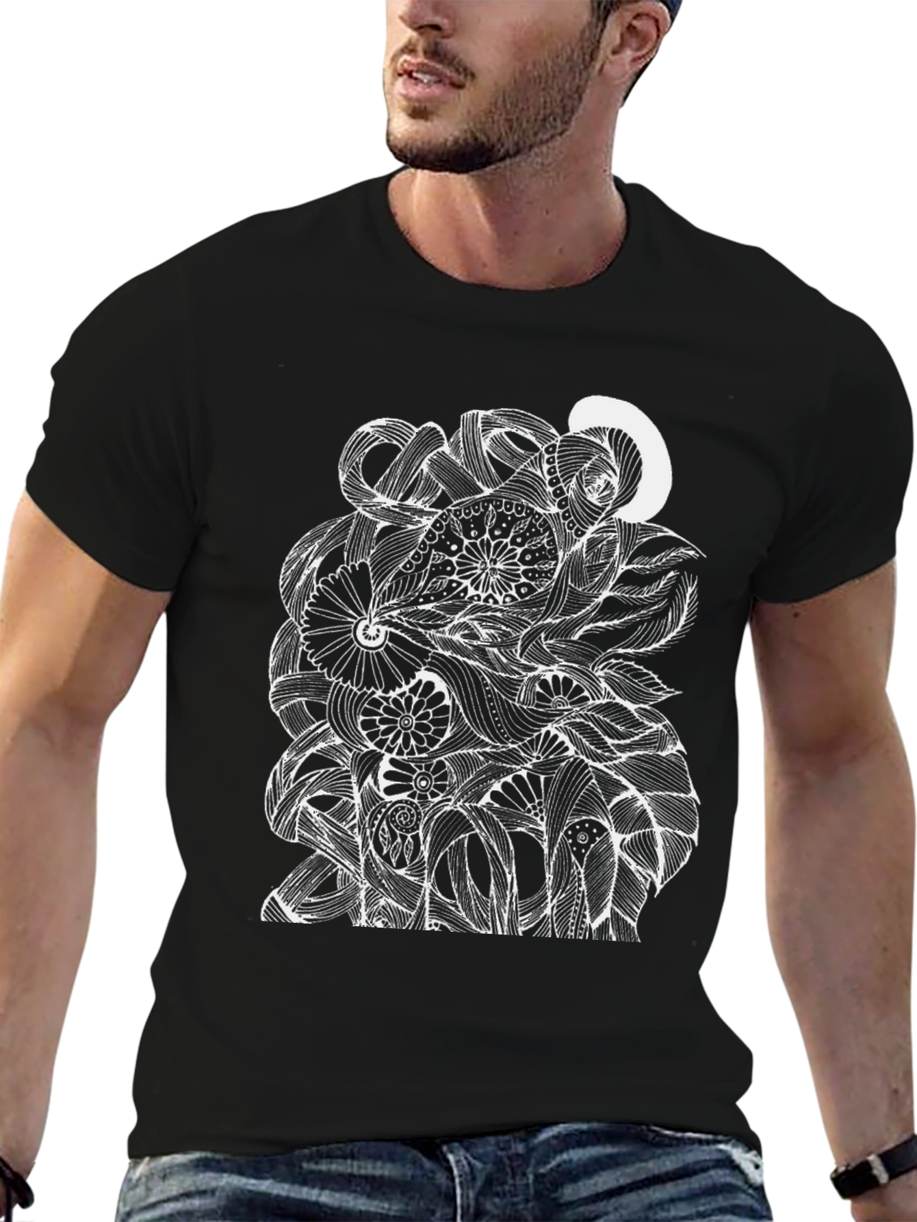Abstract Floral Graphic Black T-Shirt
