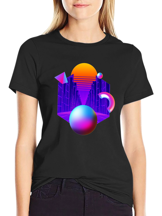 Retro Wave Black T-Shirt - Geometric Design