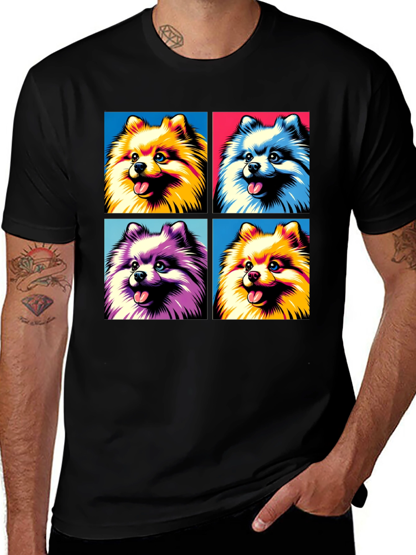 Pop Art Pomeranian Dog Graphic T-Shirt