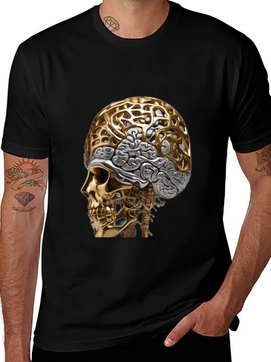 Golden Skull & Brain Graphic Tee