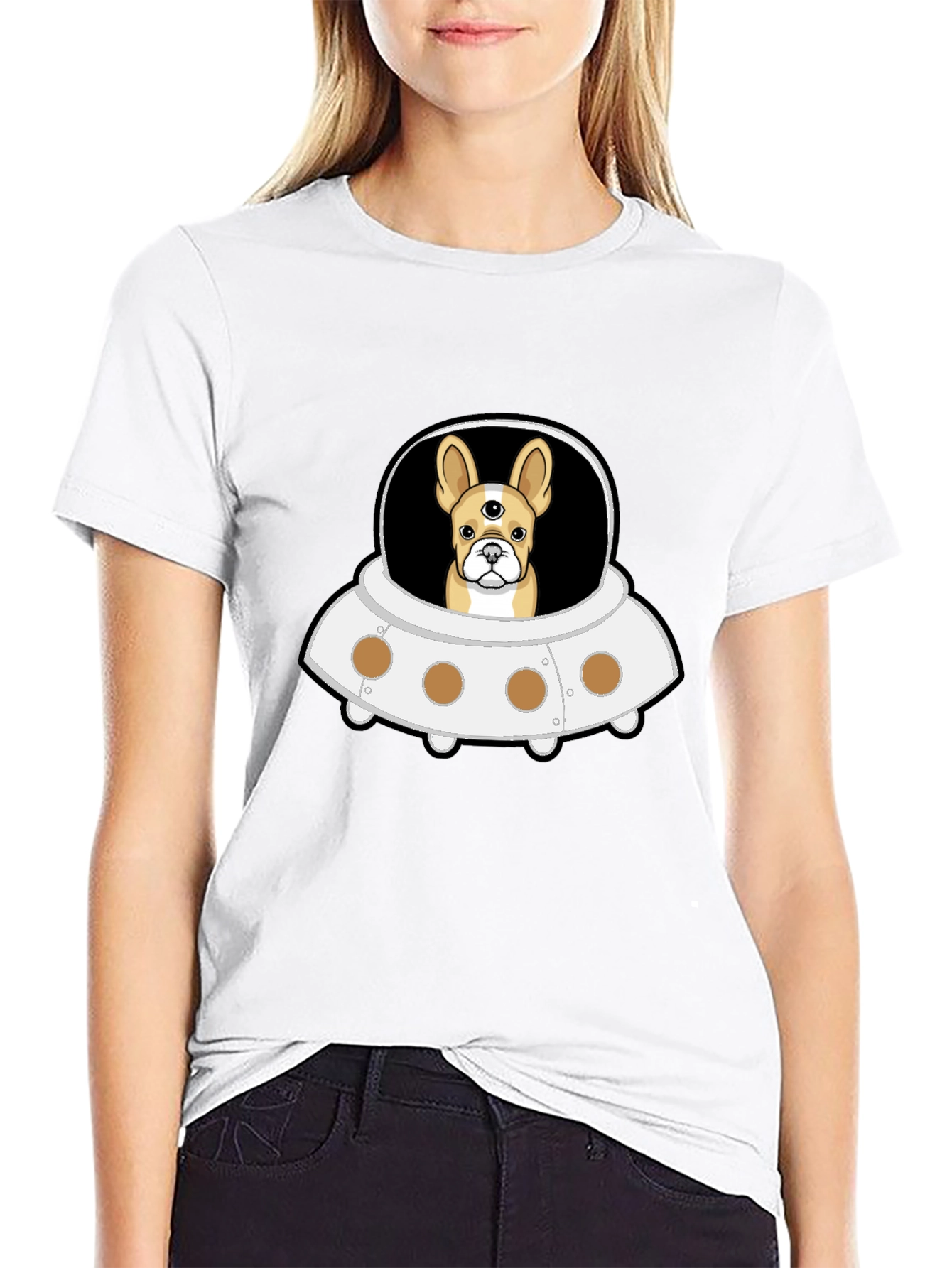 UFO Alien Dog Black T-Shirt