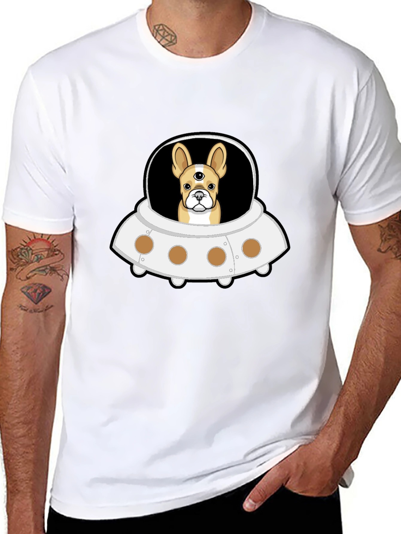 UFO Alien Dog Black T-Shirt