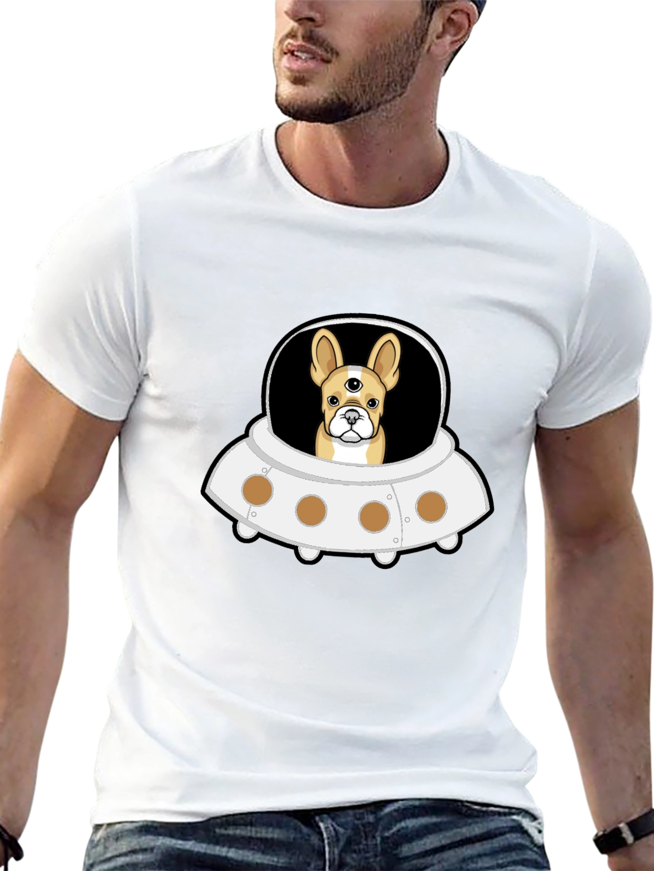 UFO Alien Dog Black T-Shirt