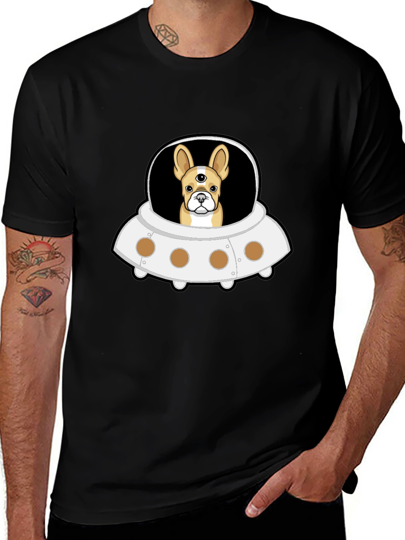 UFO Alien Dog Black T-Shirt