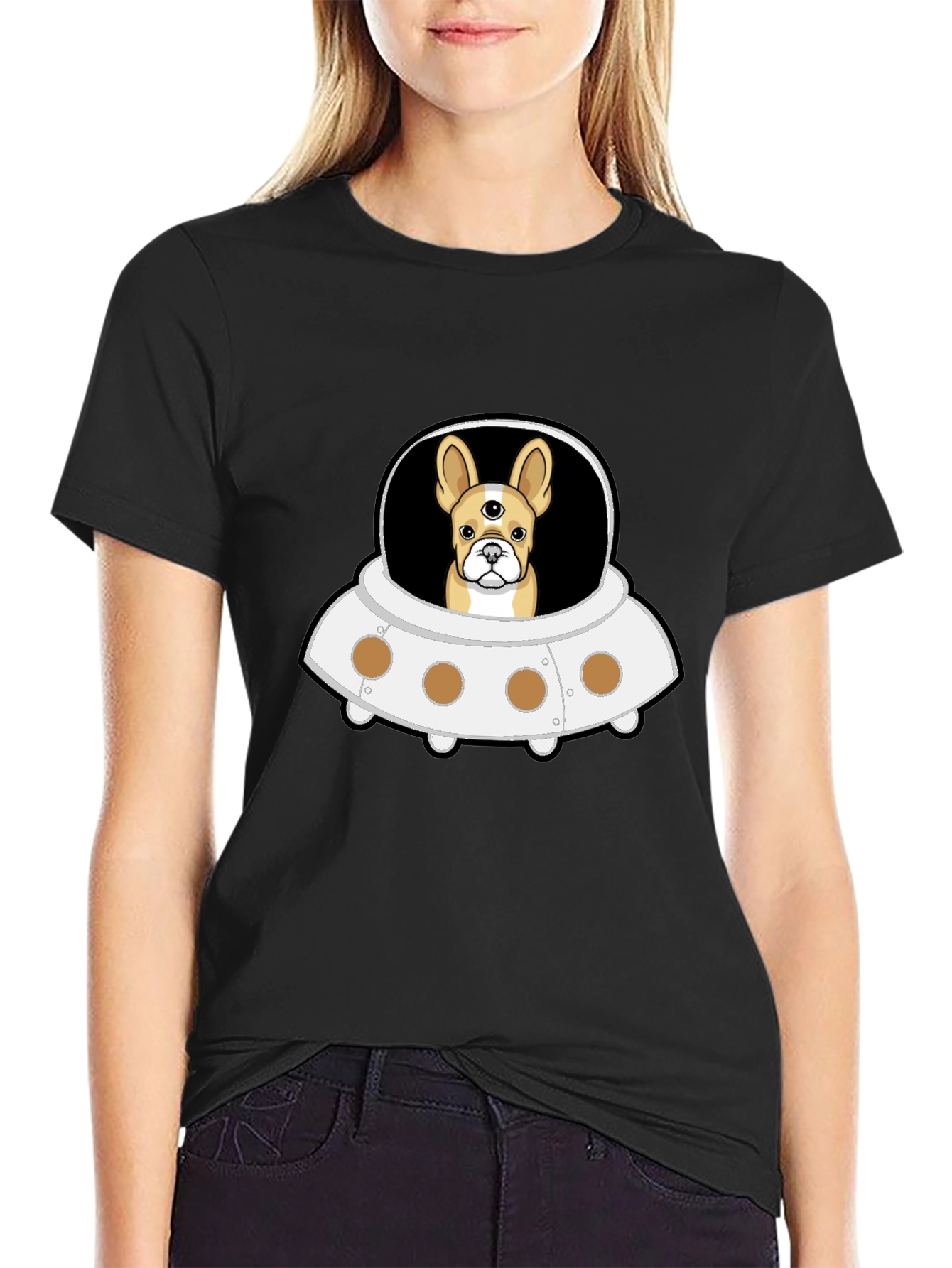UFO Alien Dog Black T-Shirt