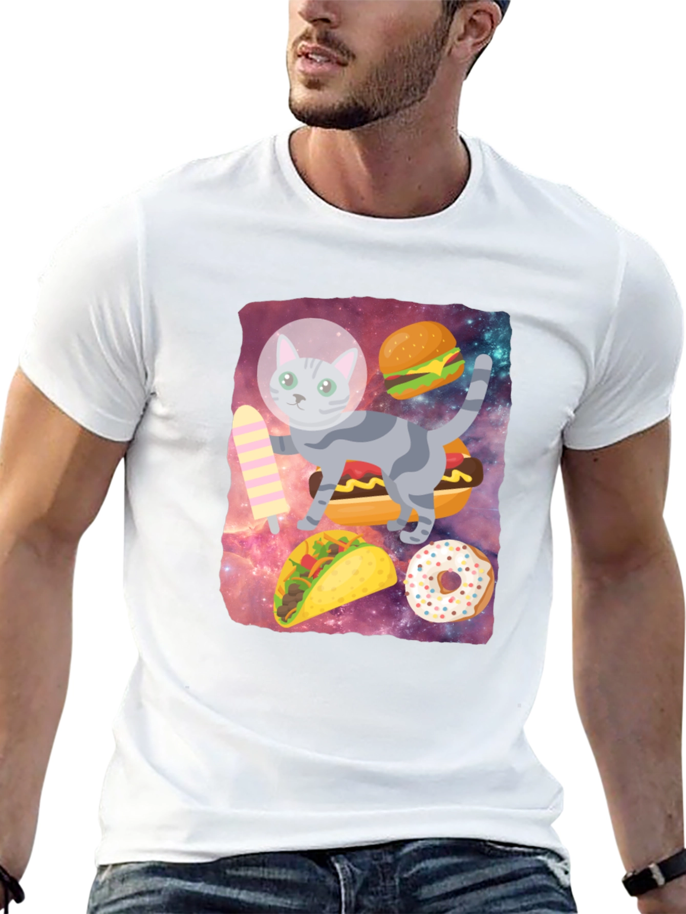 Space Cat Foodie Graphic T-Shirt