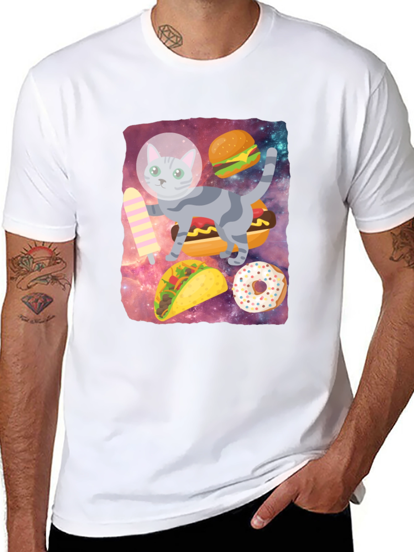 Space Cat Foodie Graphic T-Shirt