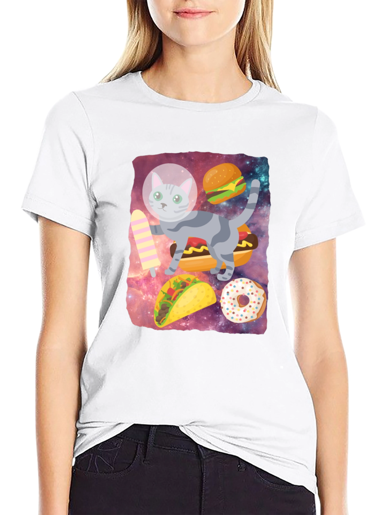 Space Cat Foodie Graphic T-Shirt