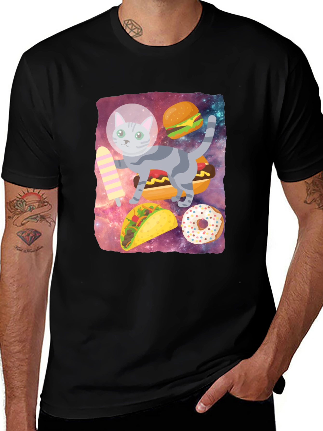 Space Cat Foodie Graphic T-Shirt