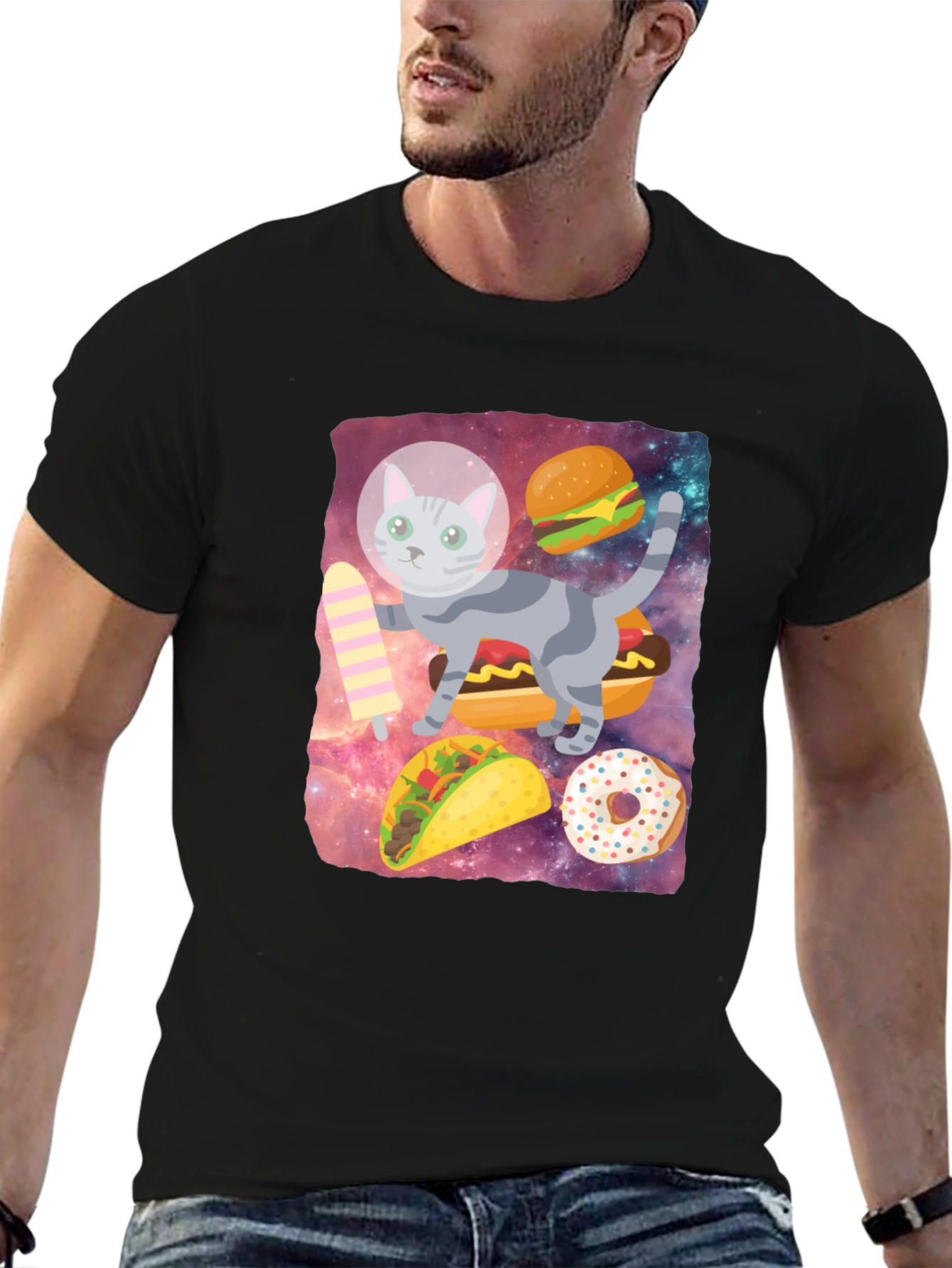 Space Cat Foodie Graphic T-Shirt