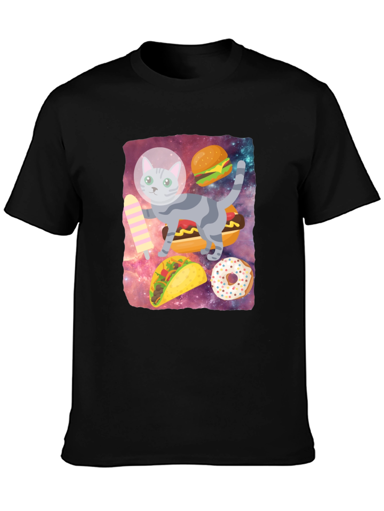Space Cat Foodie Graphic T-Shirt
